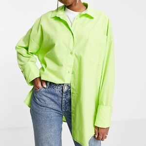 NWT ASOS Plus Size Neon Pastel Citron Green Oversized Button Down Blouse Shirt